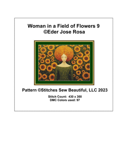 Woman in a Field of Flowers 9 cross stitch pattern by Eder Jose Rosa