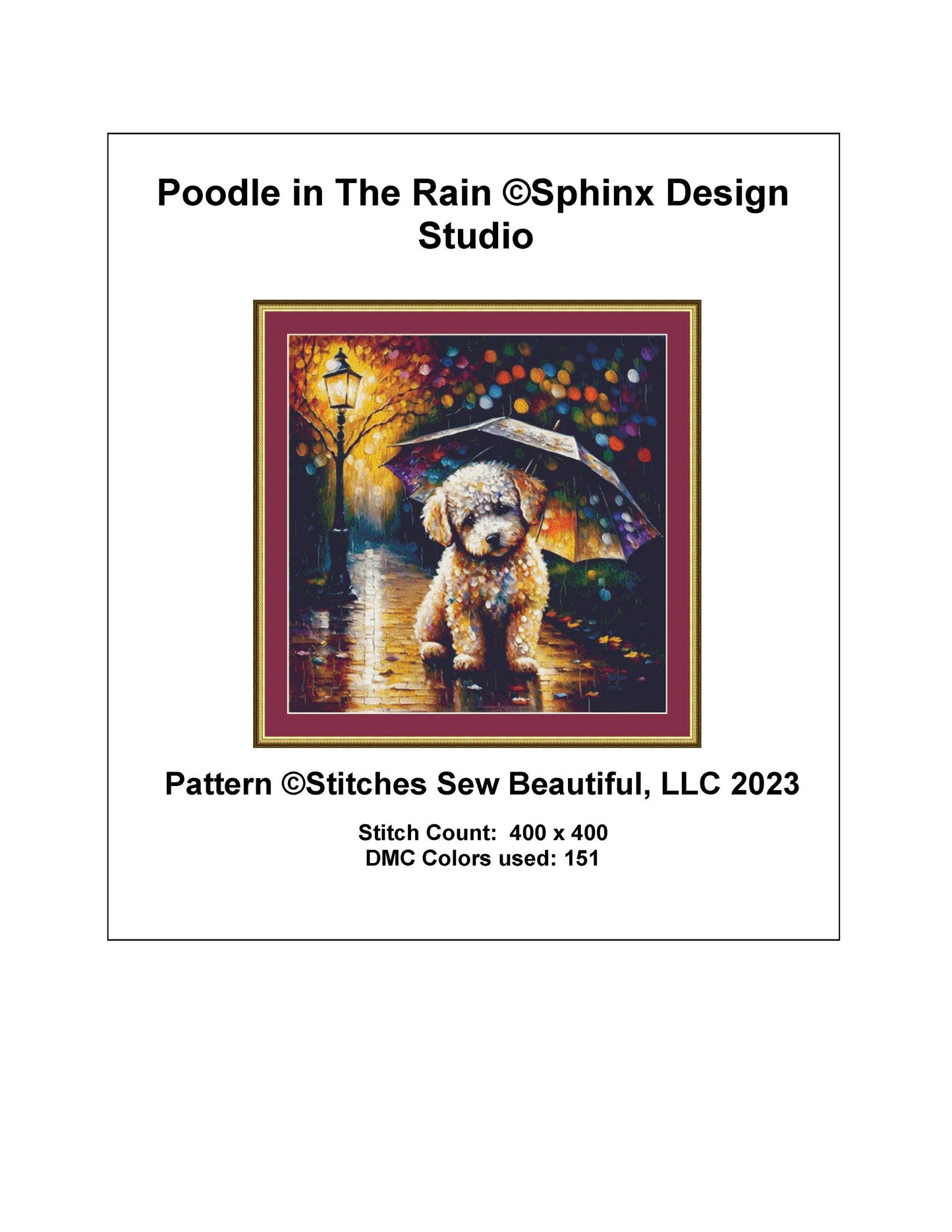 Poodle in The Rain cross stitch pattern by SphinxDesignStudio