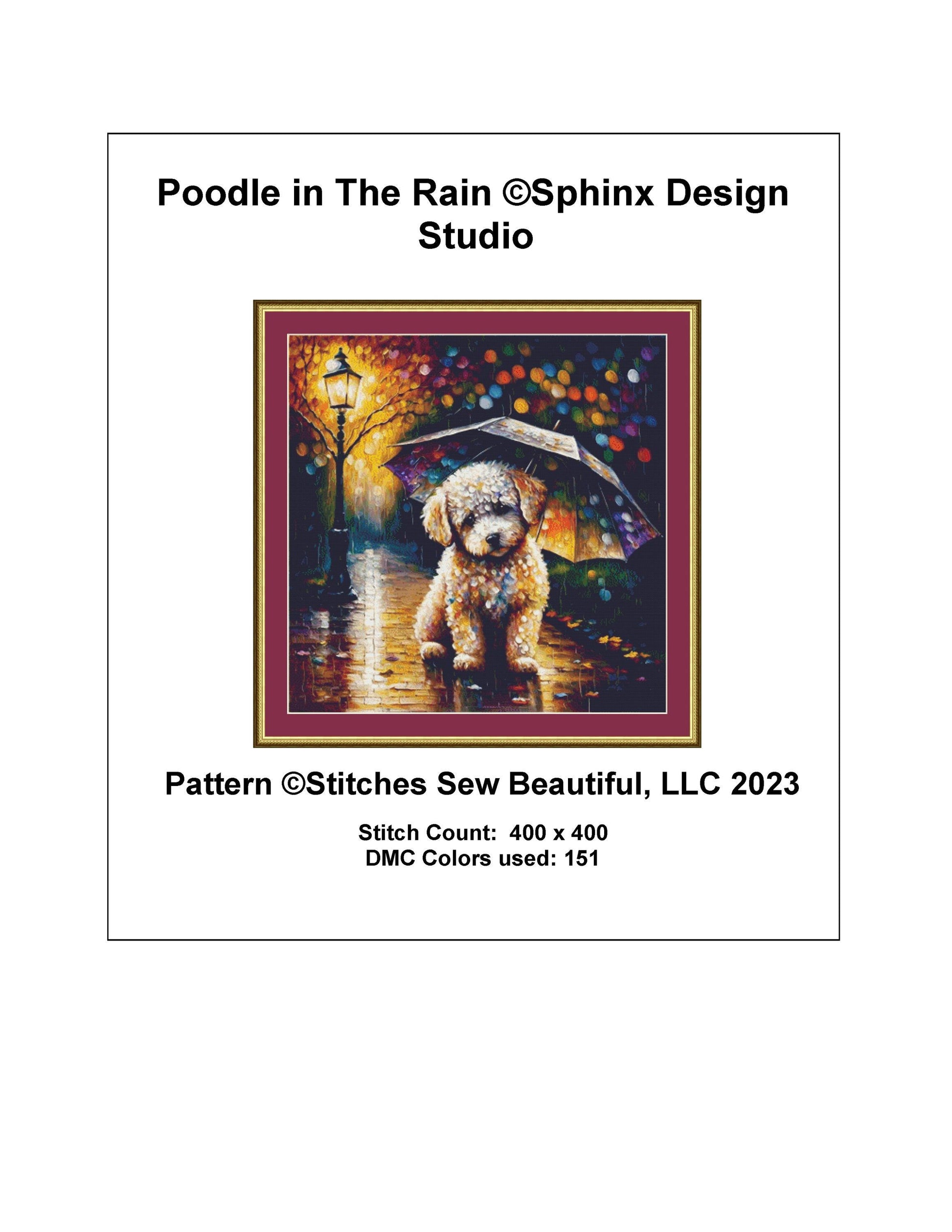 Poodle in The Rain cross stitch pattern by SphinxDesignStudio
