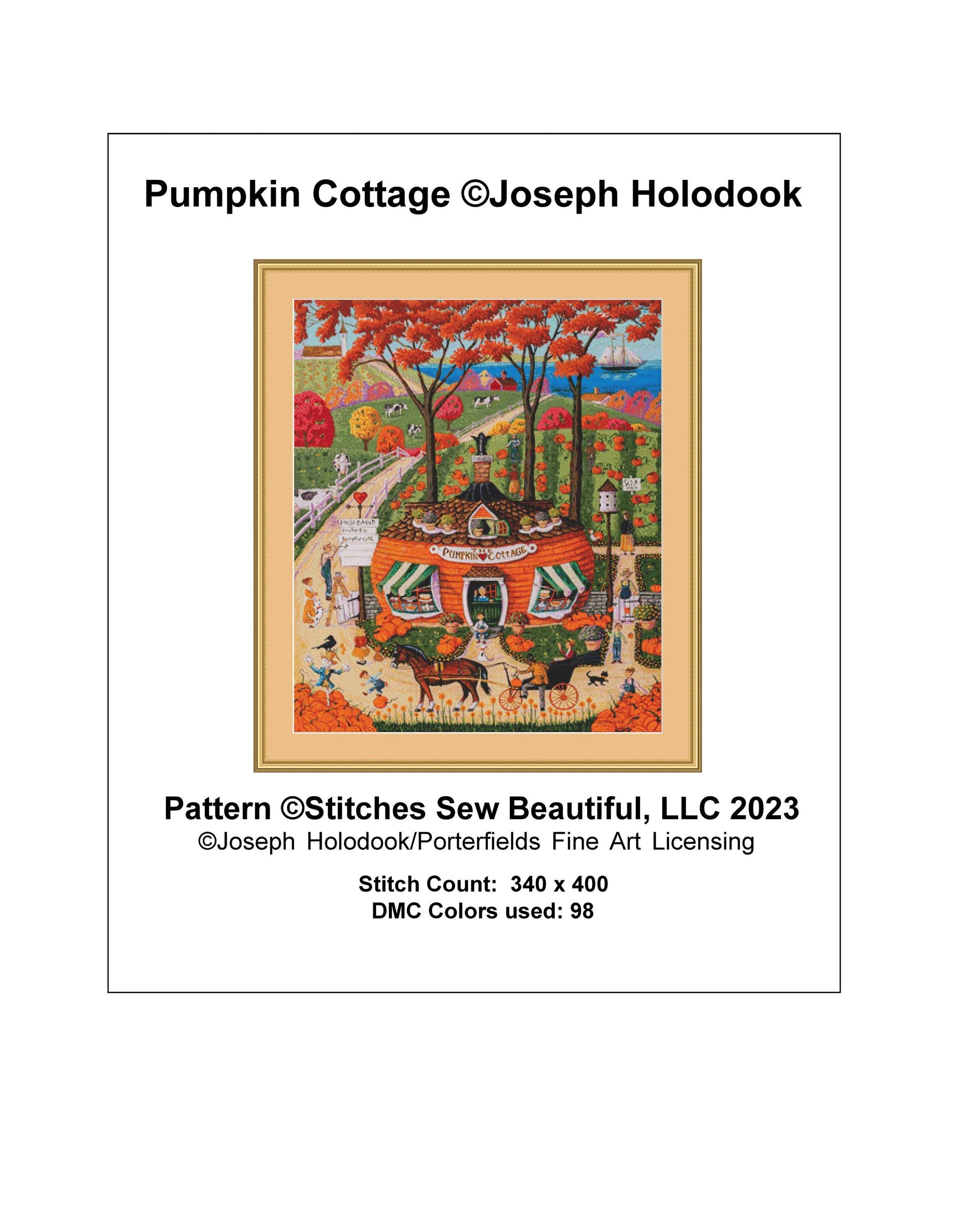 Pumpkin Cottage cross stitch pattern by Joseph Holodook/Porterfields Fine Art Licensing