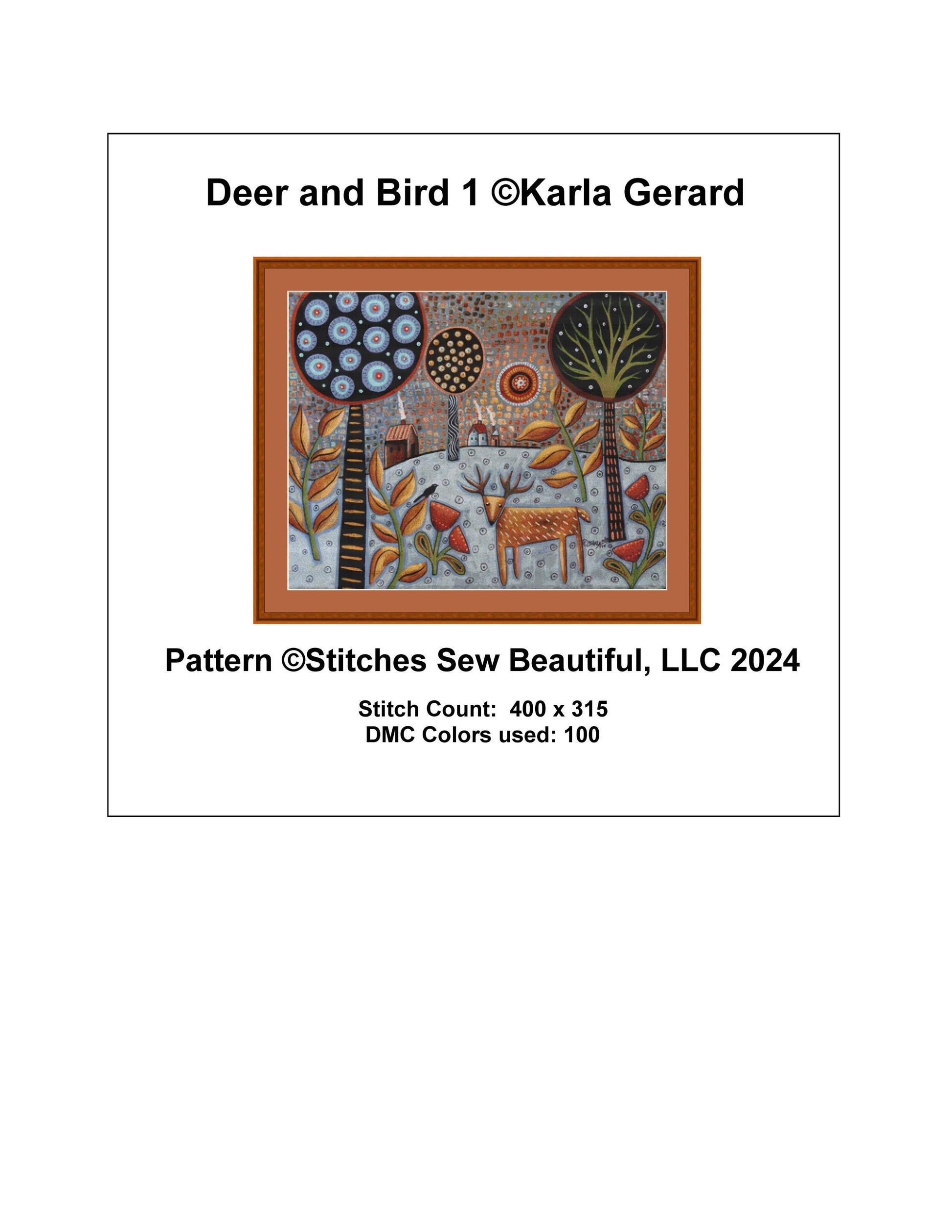 Deer and Bird 1 counted cross stitch pattern by Karla Gerard.
