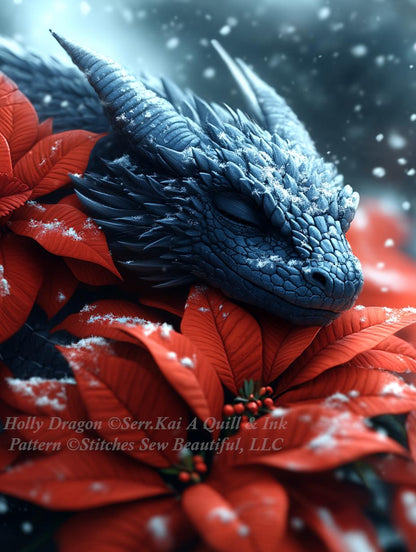 Holly Dragon counted cross stitch pattern by Serr.Kai A Quill & Ink