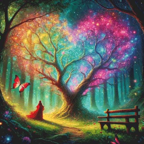 Vibrant Tree of Life with Fairy Lights counted cross stitch pattern by World of Love Hearts/Adrian G. Eyre