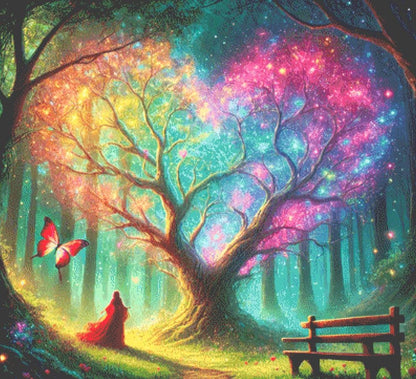 Vibrant Tree of Life with Fairy Lights counted cross stitch pattern by World of Love Hearts/Adrian G. Eyre