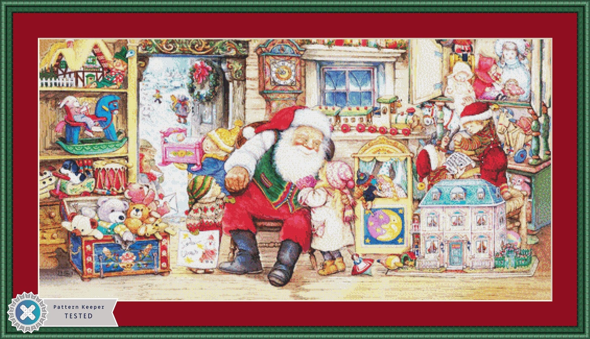 Visiting Santa at His Workshop counted cross stitch pattern by Lisi Martin/AB Pictura, Karlstad, Sweden
