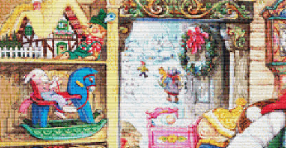 Visiting Santa at His Workshop counted cross stitch pattern by Lisi Martin/AB Pictura, Karlstad, Sweden