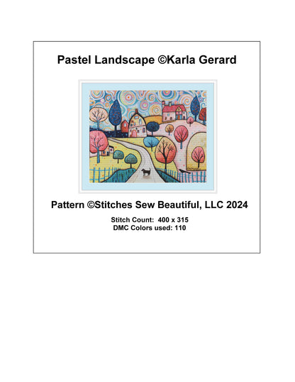 Pastel Landscape counted cross stitch pattern by Karla Gerard