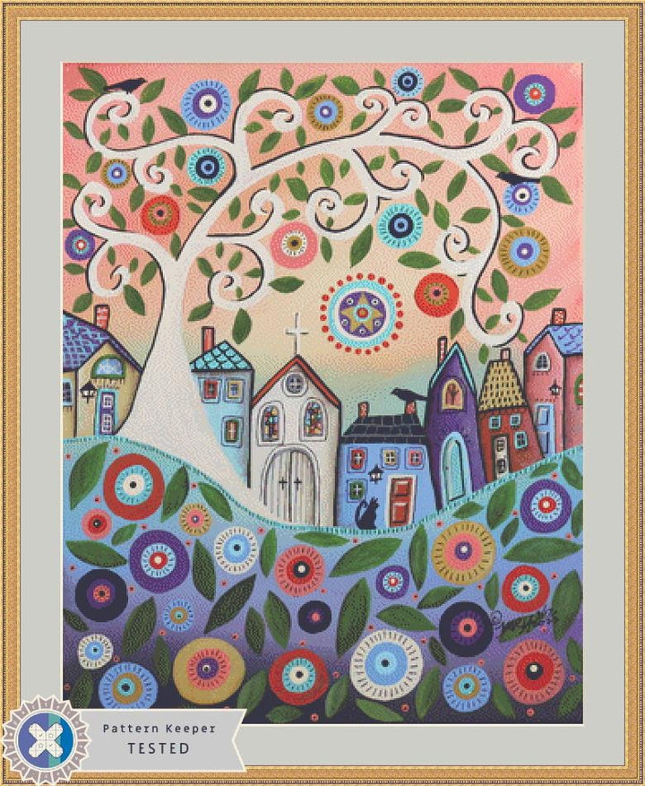 Stained Glass Church counted cross stitch pattern by Karla Gerard