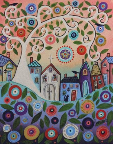 Stained Glass Church counted cross stitch pattern by Karla Gerard