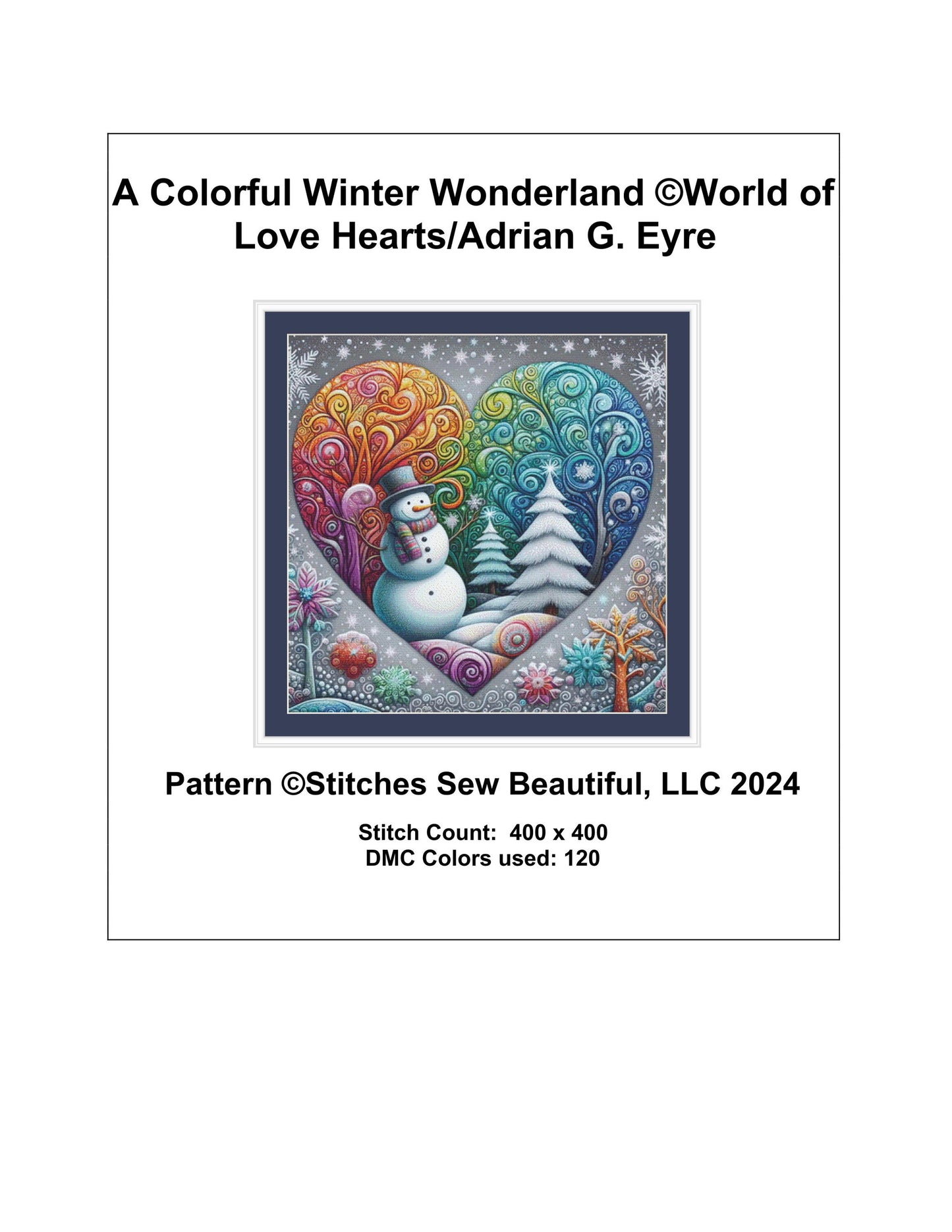 A Colorful Winter Wonderland counted cross stitch pattern by World of Love Hearts/Adrian G. Eyre