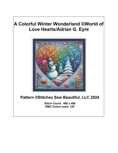 A Colorful Winter Wonderland counted cross stitch pattern by World of Love Hearts/Adrian G. Eyre
