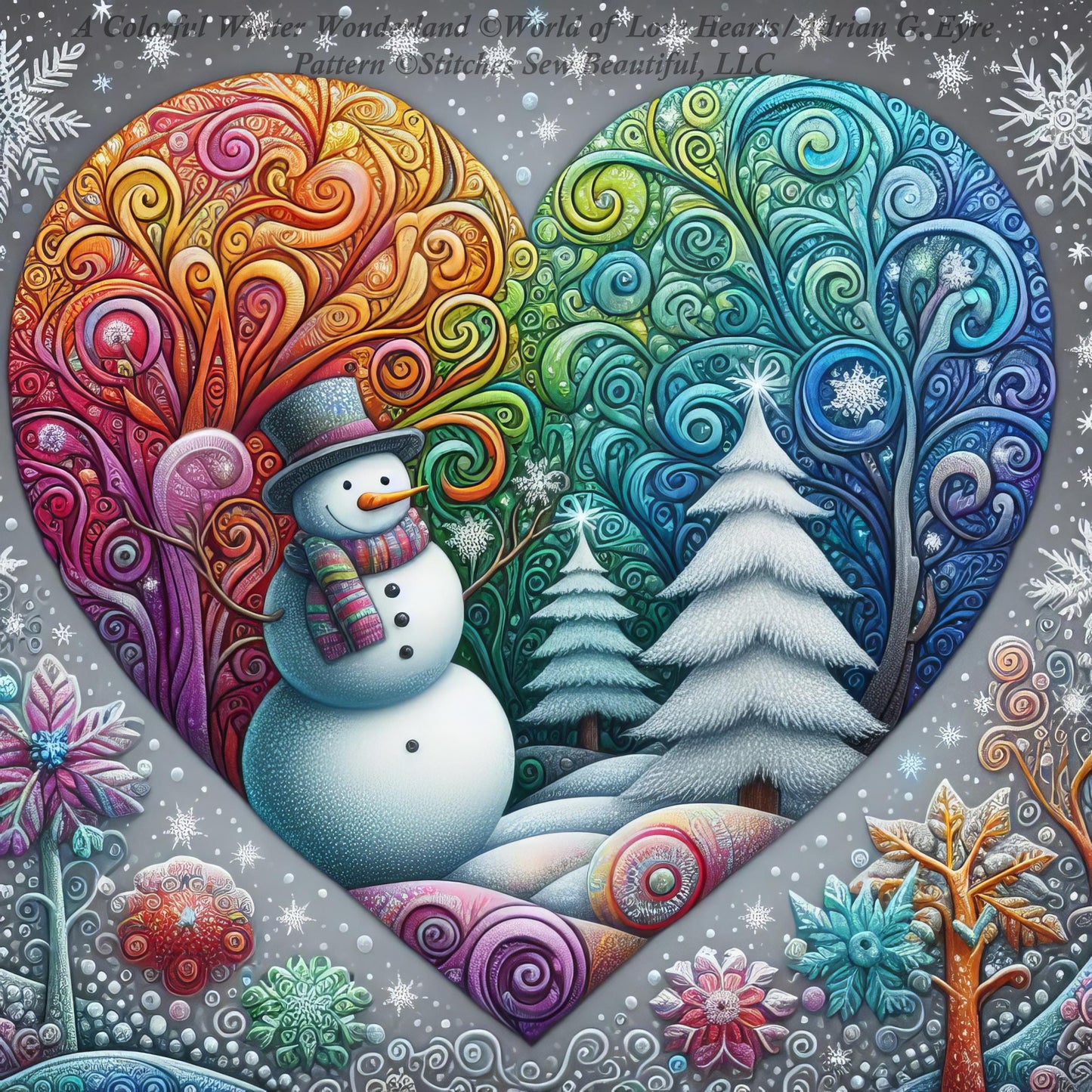 A Colorful Winter Wonderland counted cross stitch pattern by World of Love Hearts/Adrian G. Eyre