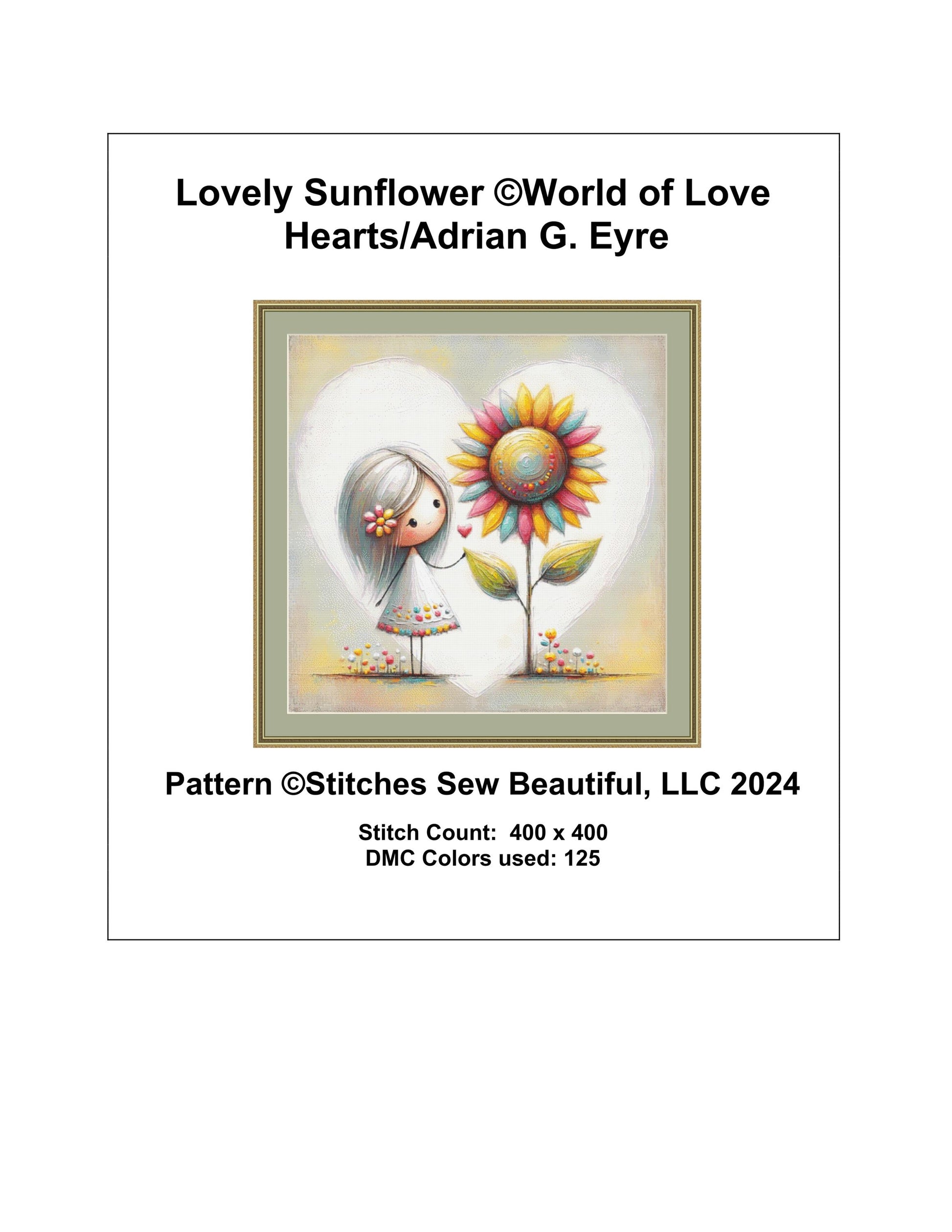 Lovely Sunflower counted cross stitch pattern by World of Love Hearts/Adrian G Eyre