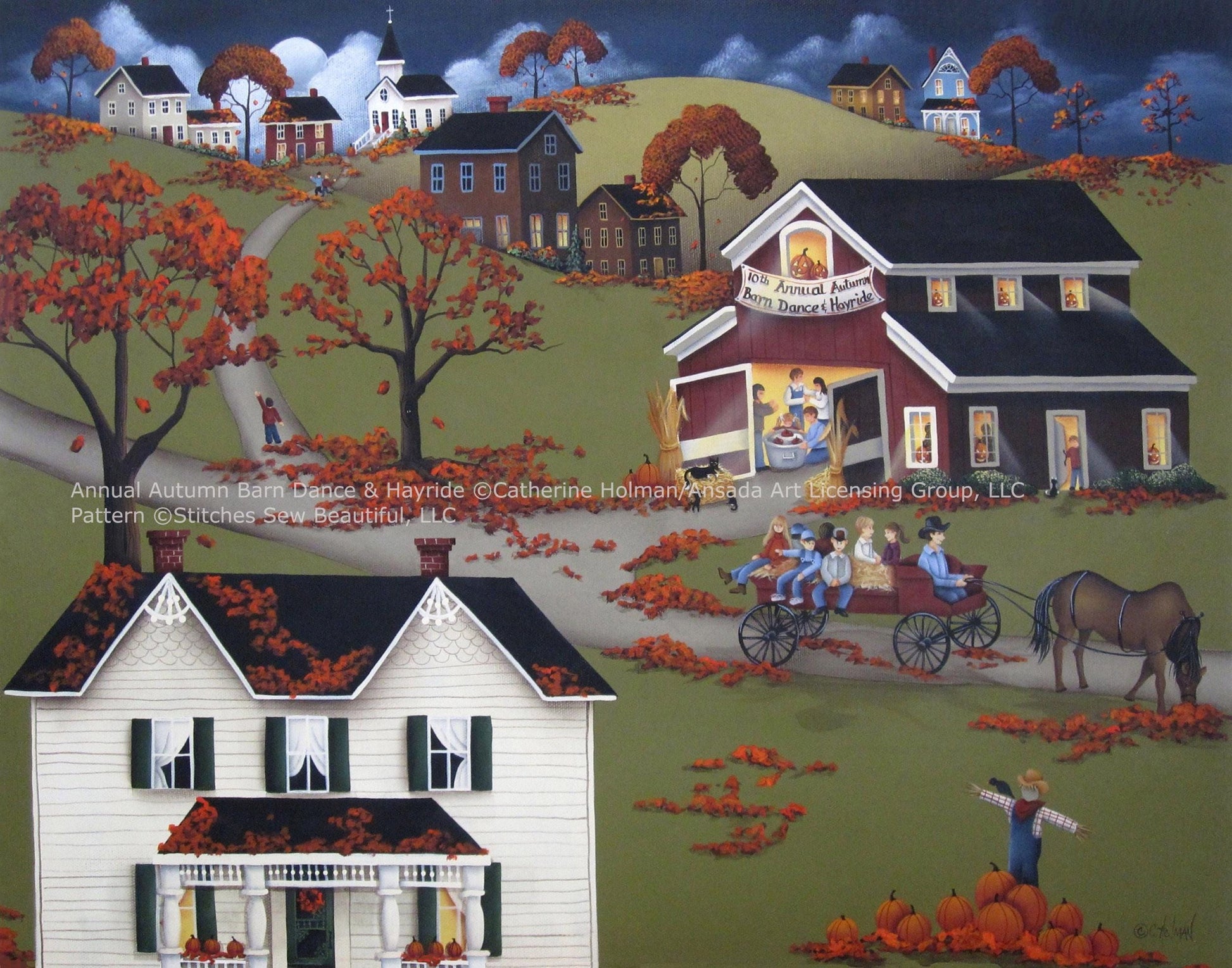 Annual Autumn Barn Dance & Hayride cross stitch pattern by Catherine Holman/Ansada Licensing Group, LLC.