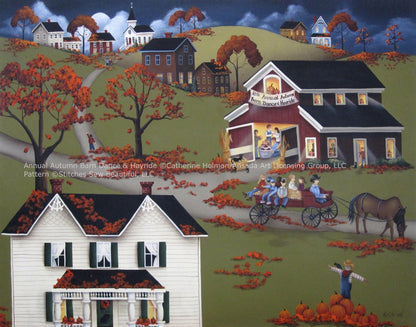 Annual Autumn Barn Dance & Hayride cross stitch pattern by Catherine Holman/Ansada Licensing Group, LLC.