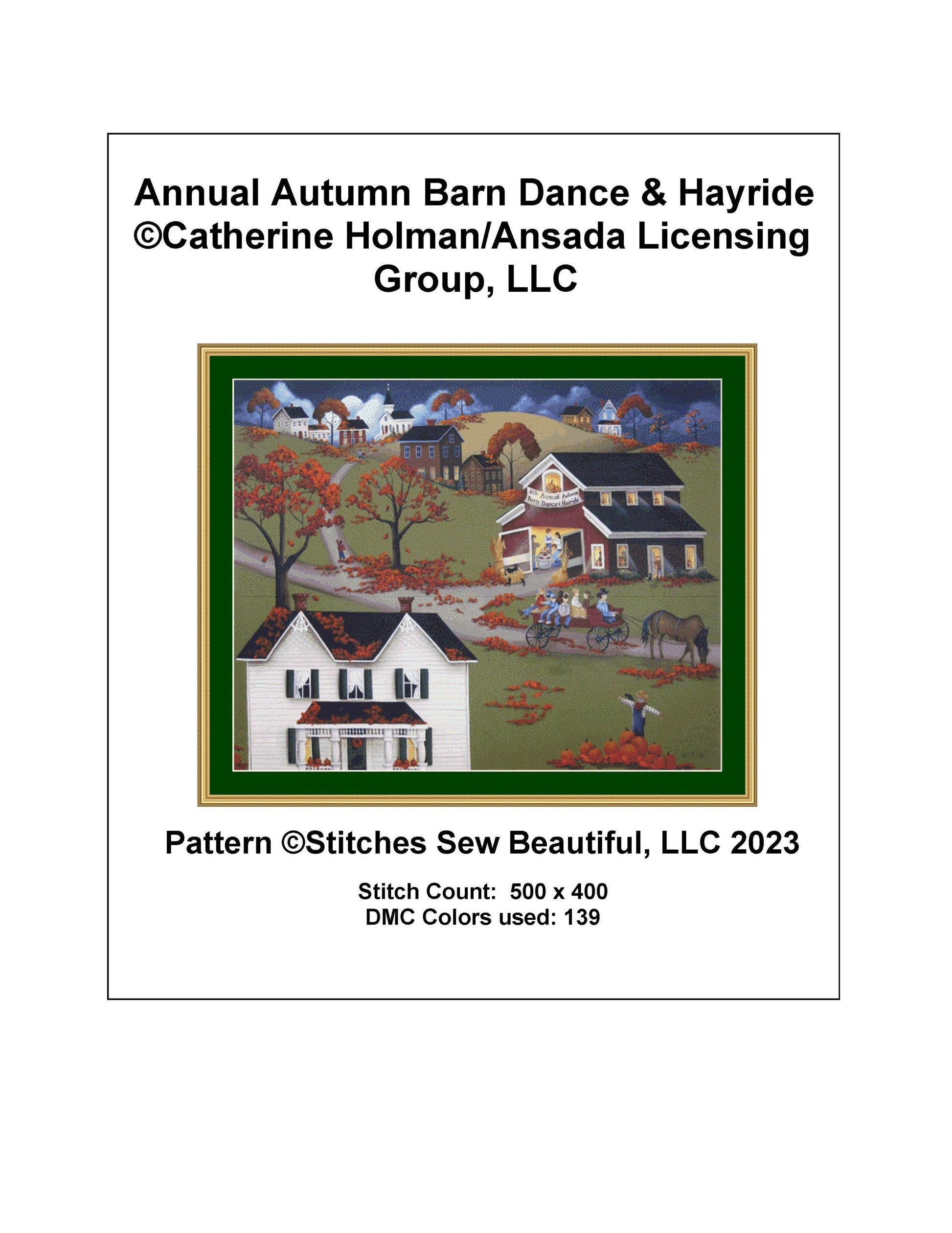 Annual Autumn Barn Dance & Hayride cross stitch pattern by Catherine Holman/Ansada Licensing Group, LLC.