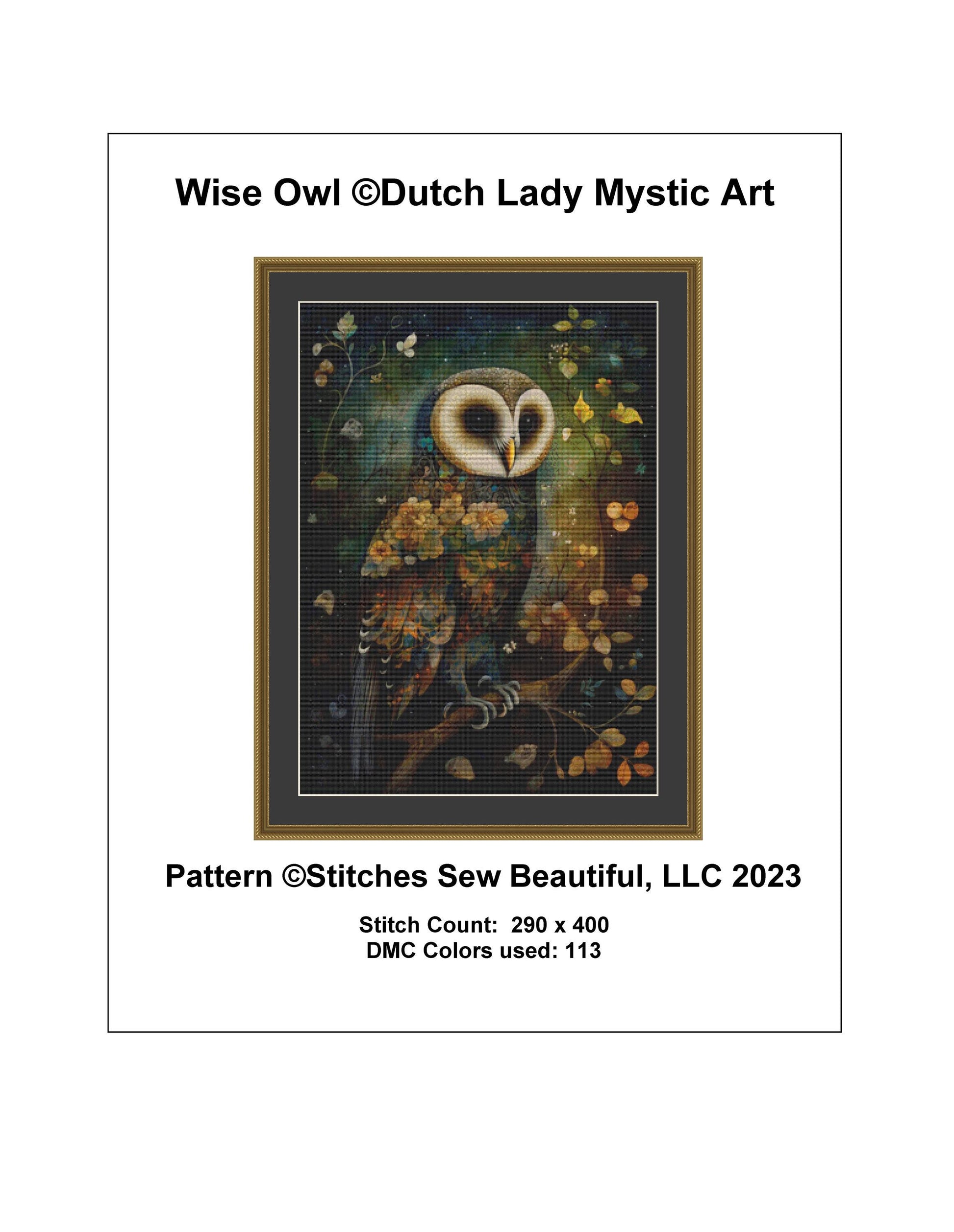 Wise Owl cross stitch pattern by DutchLadyMysticArt