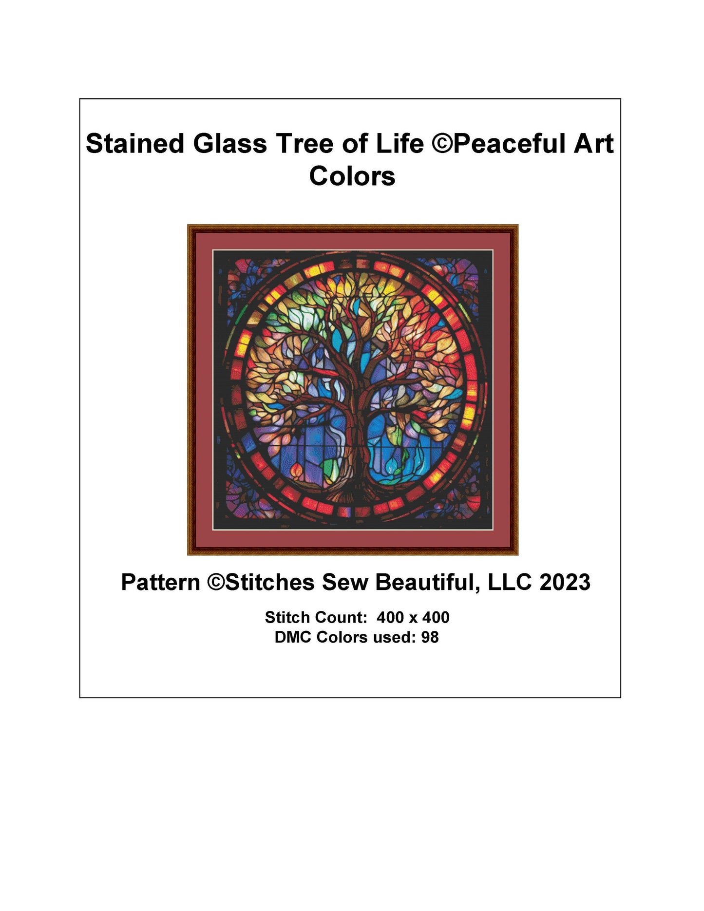 Stained Glass Tree of Life cross stitch pattern by PeacefulArtColors