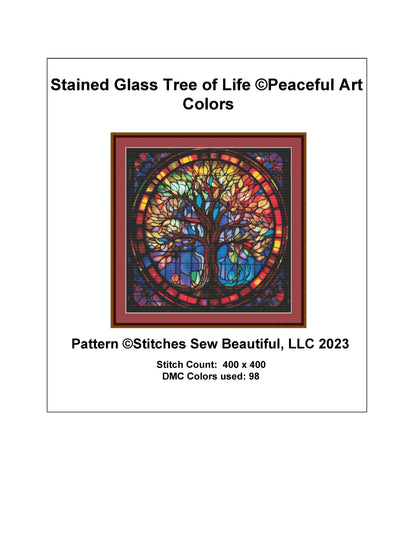 Stained Glass Tree of Life cross stitch pattern by PeacefulArtColors