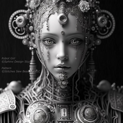 Robot Girl cross stitch pattern by SphinxDesignStudio