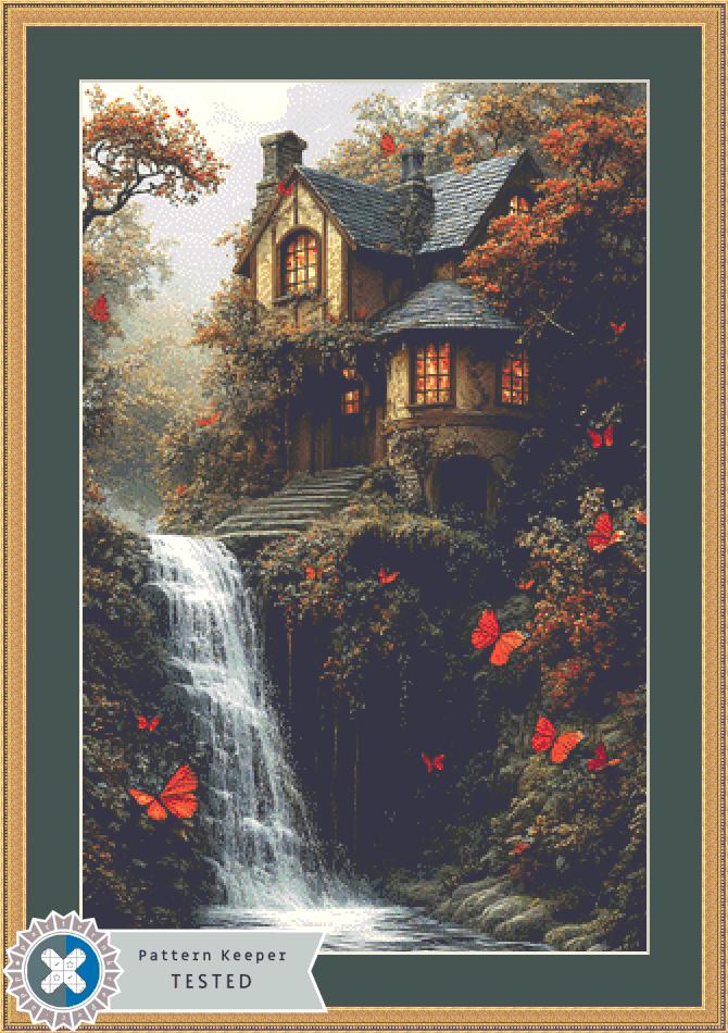 The Waterfall House counted cross stitch pattern by Eder Jose Rosa