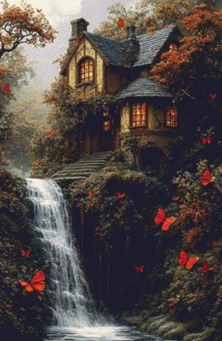The Waterfall House counted cross stitch pattern by Eder Jose Rosa