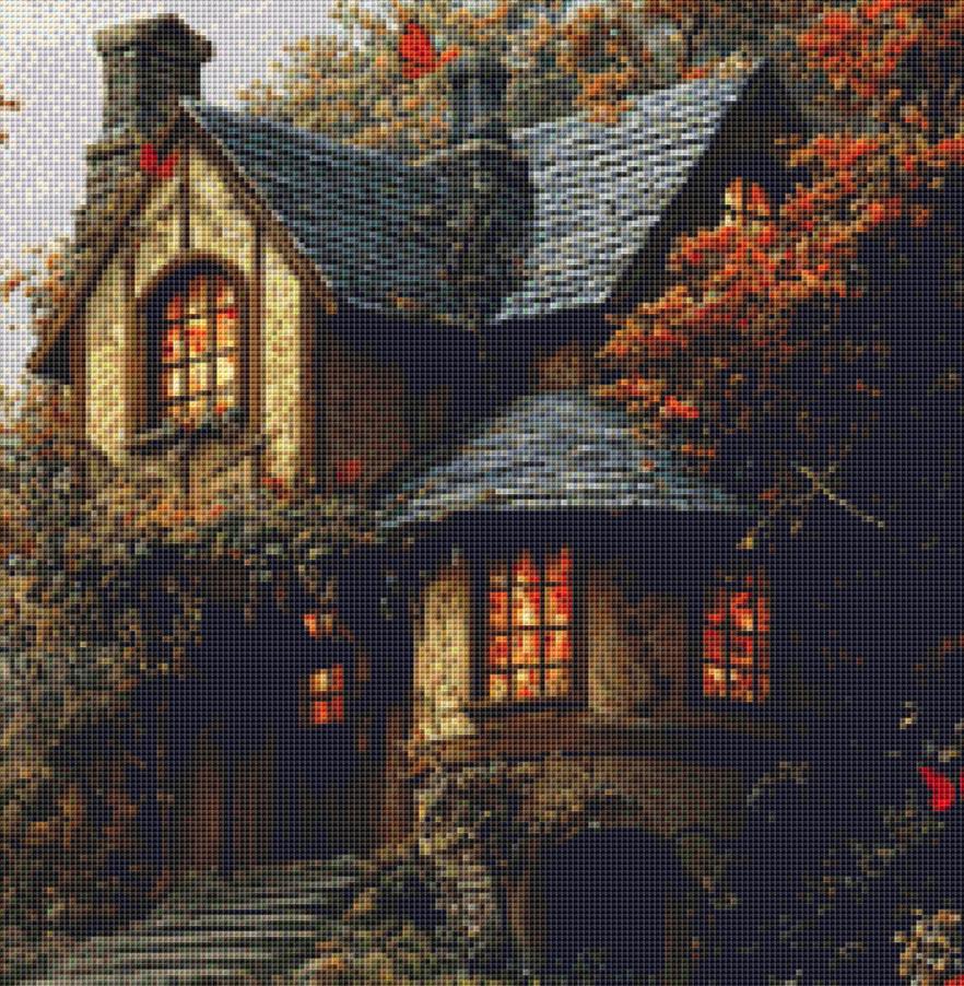 The Waterfall House counted cross stitch pattern by Eder Jose Rosa