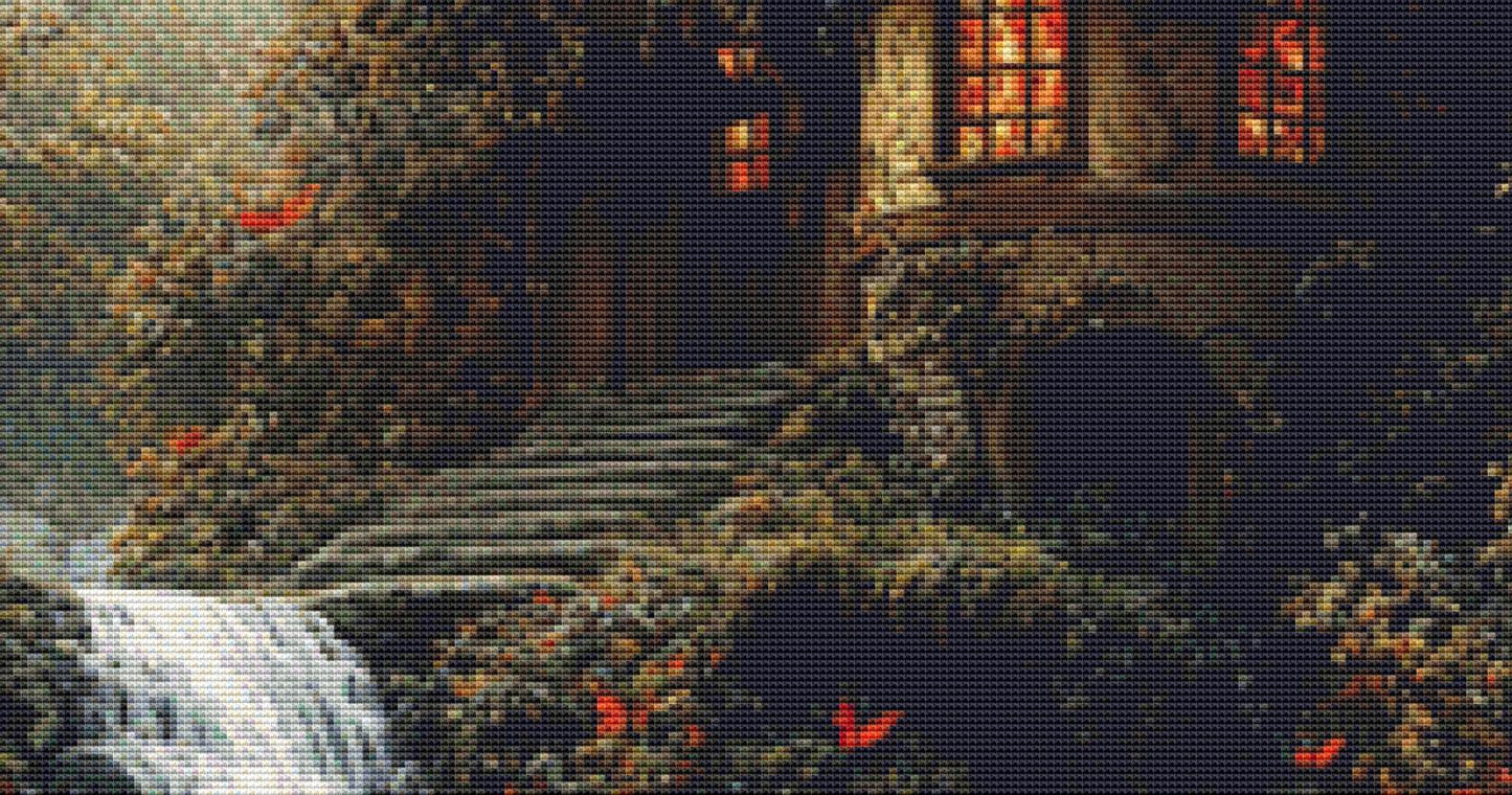 The Waterfall House counted cross stitch pattern by Eder Jose Rosa