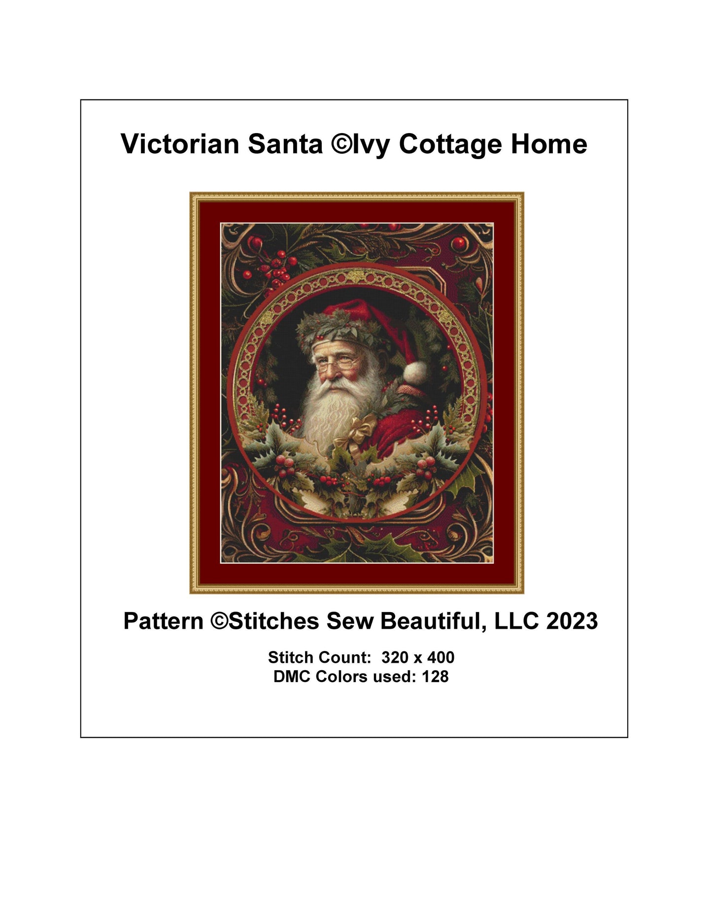 Victorian Santa cross stitch pattern by Ivy Cottage Home