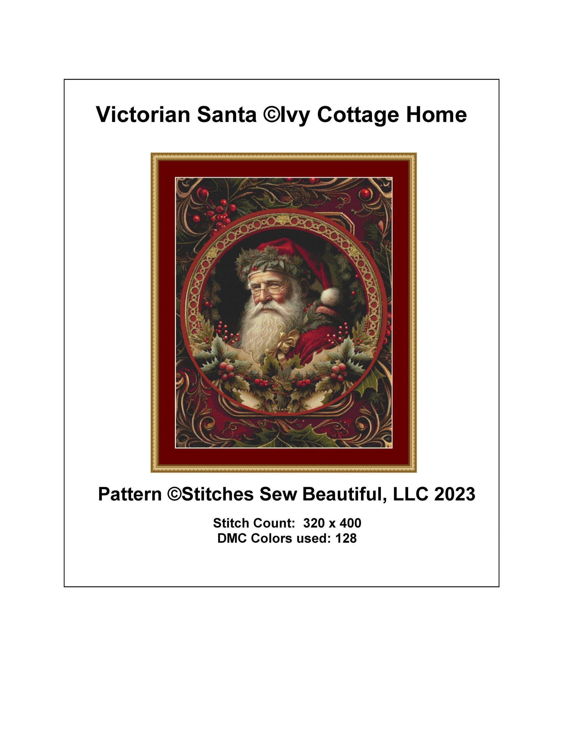 Victorian Santa cross stitch pattern by Ivy Cottage Home
