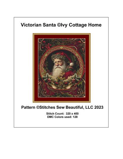 Victorian Santa cross stitch pattern by Ivy Cottage Home