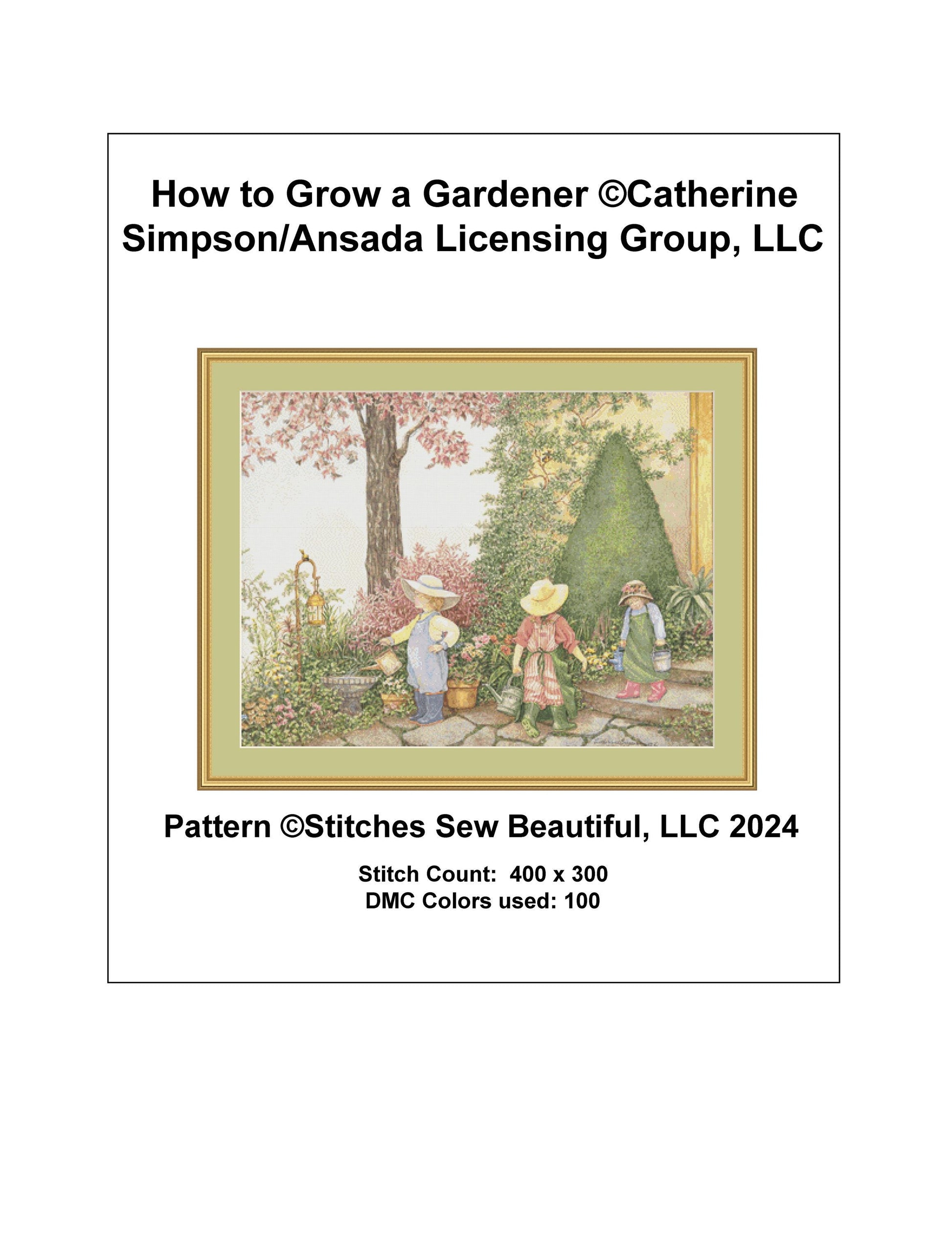 How to Grow a Gardener cross stitch pattern by Catherine Simpson/Ansada Art Licensing Group, LLC.