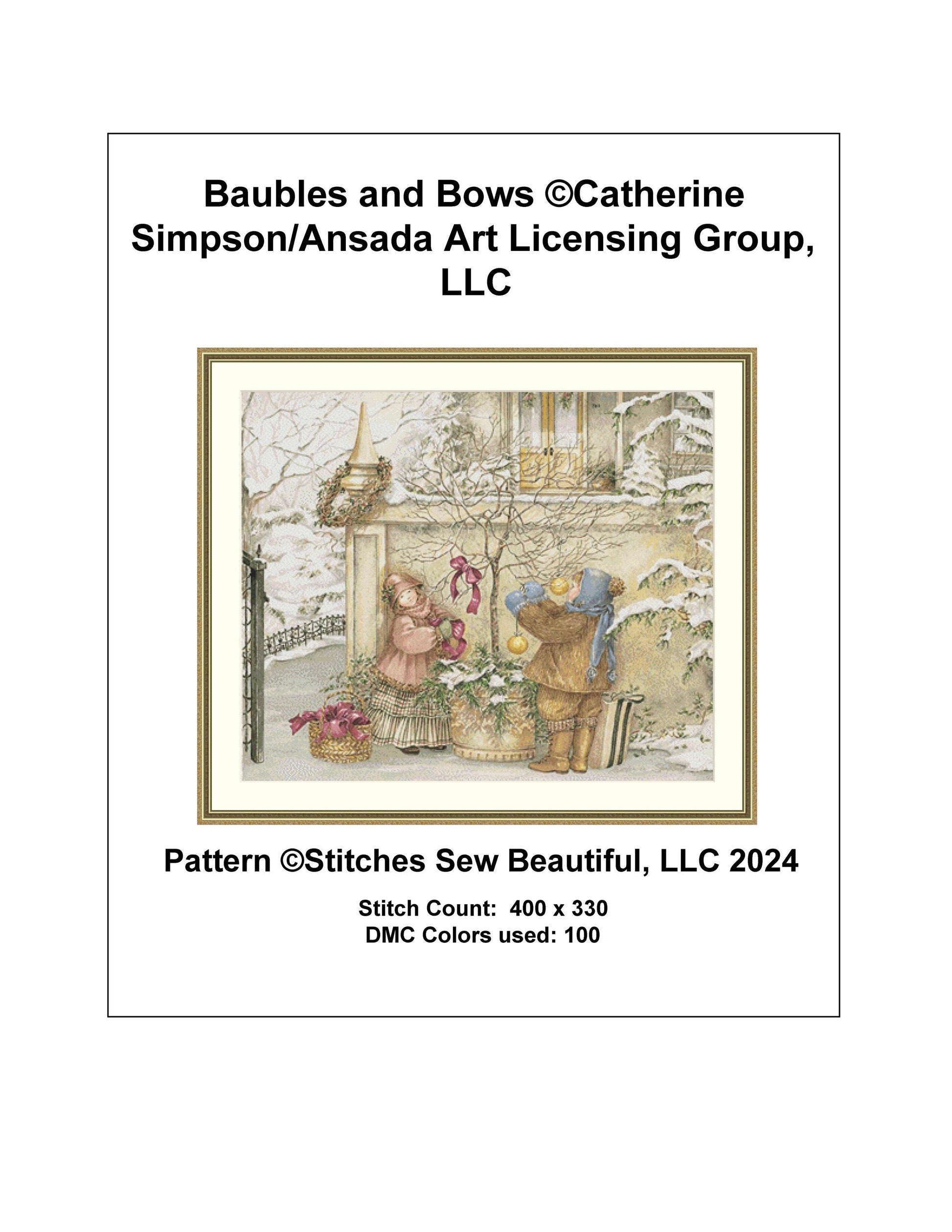 Baubles and Bows cross stitch pattern by Catherine Simpson/Ansada Art Licensing Group, LLC.