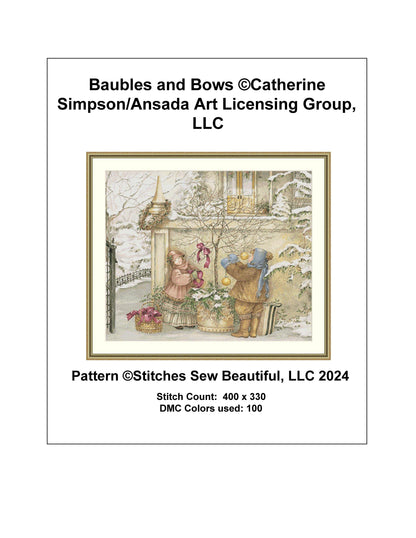 Baubles and Bows cross stitch pattern by Catherine Simpson/Ansada Art Licensing Group, LLC.