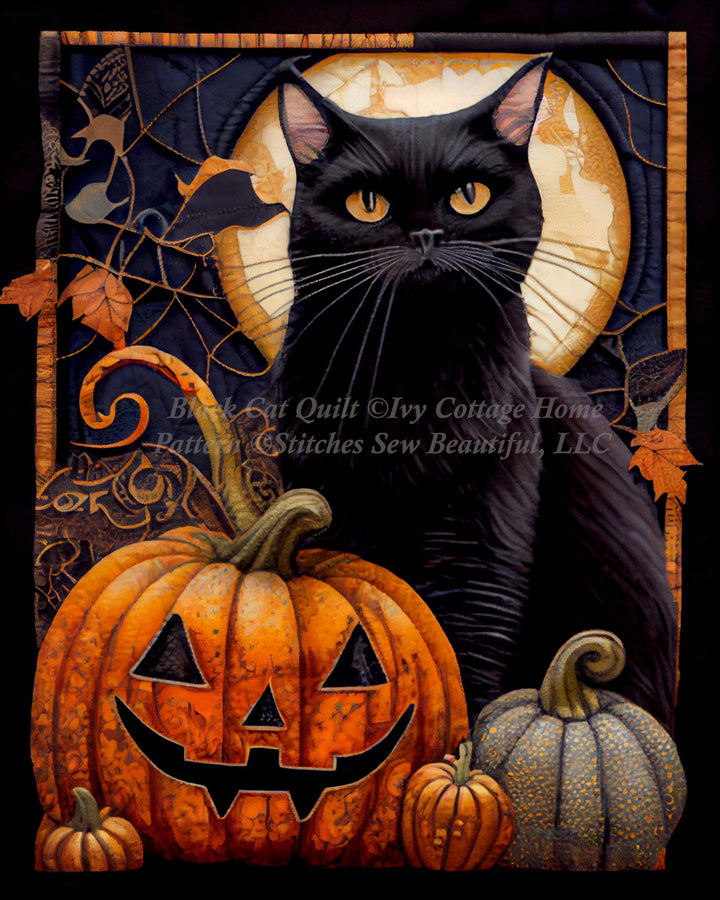 Black Cat Quilt cross stitch pattern by IvyCottageHome
