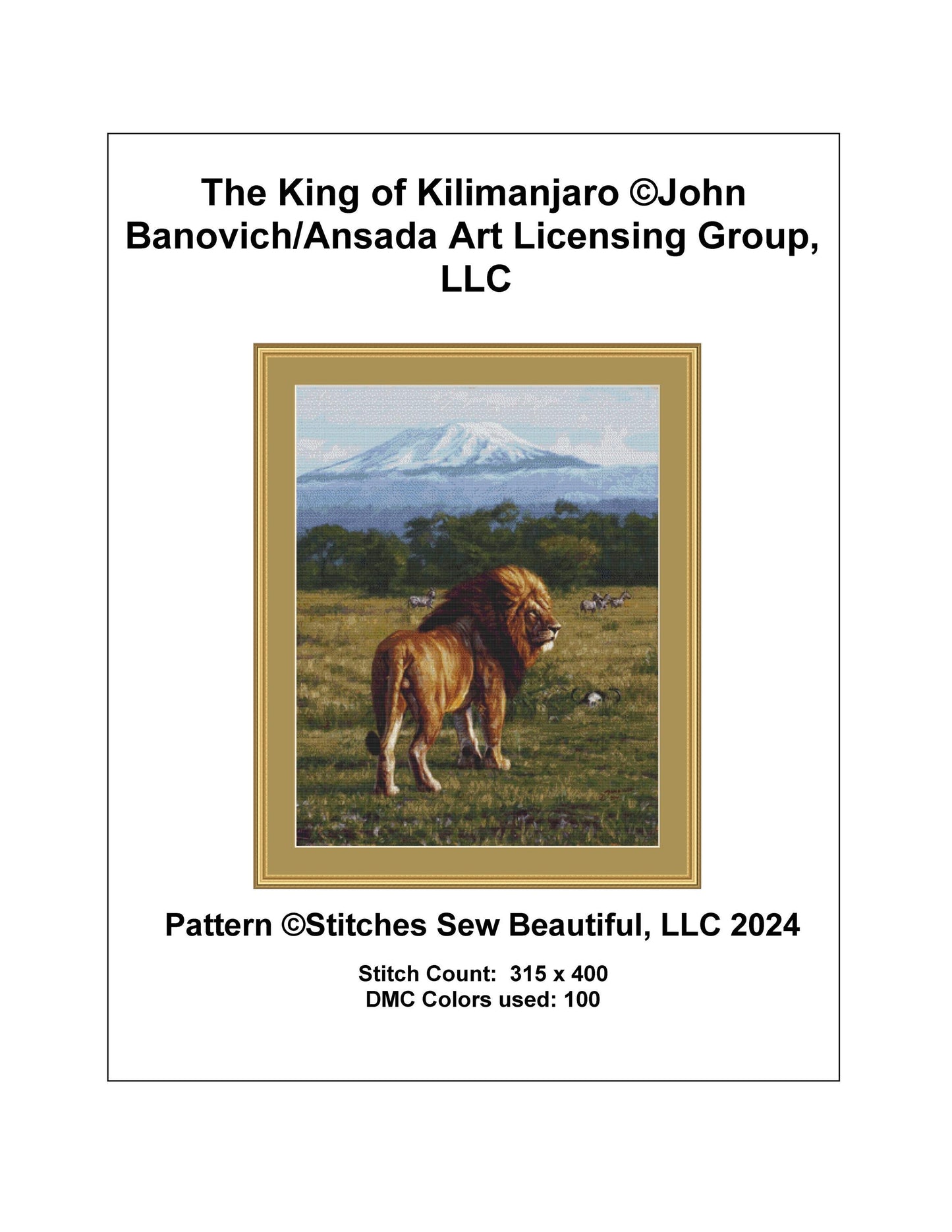 The King of Kilimanjaro cross stitch pattern by John Banovich/Ansada Art Licensing Group, LLC