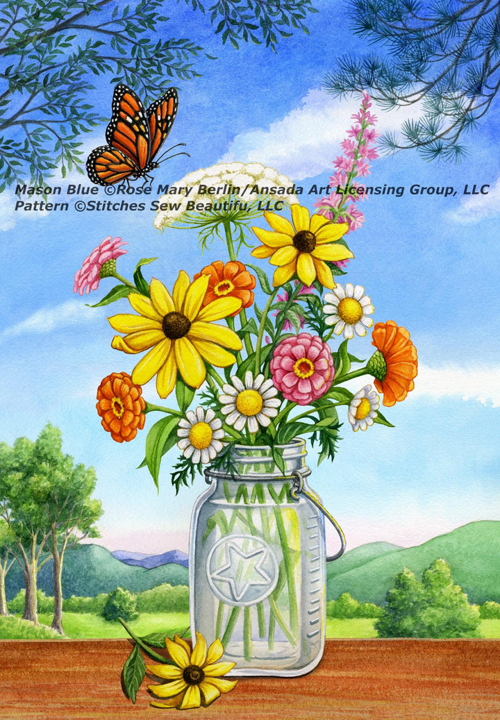 Mason Blue cross stitch pattern by Rose Mary Berlin/Ansada Art Licensing Group, LLC