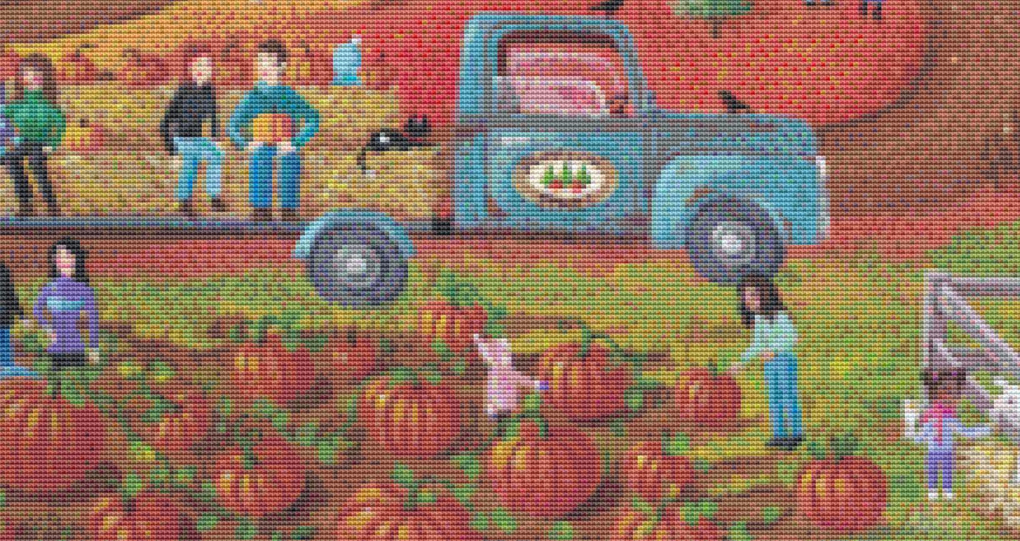 Hayride counted cross stitch pattern by Kim Leo licensed by JMS Art Licensing