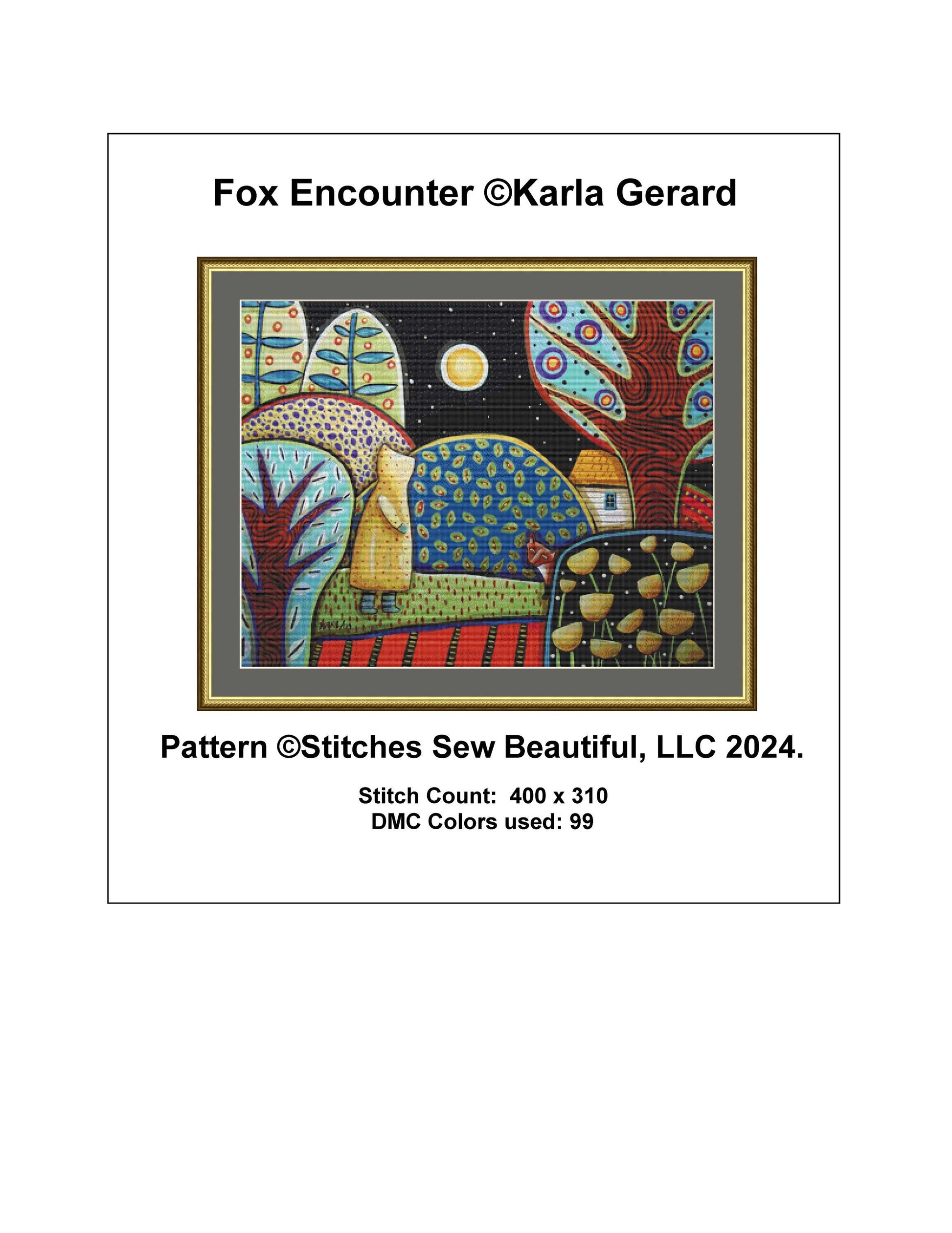 Fox Encounter counted cross stitch pattern by Karla Gerard