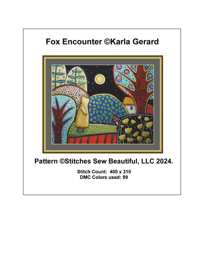 Fox Encounter counted cross stitch pattern by Karla Gerard