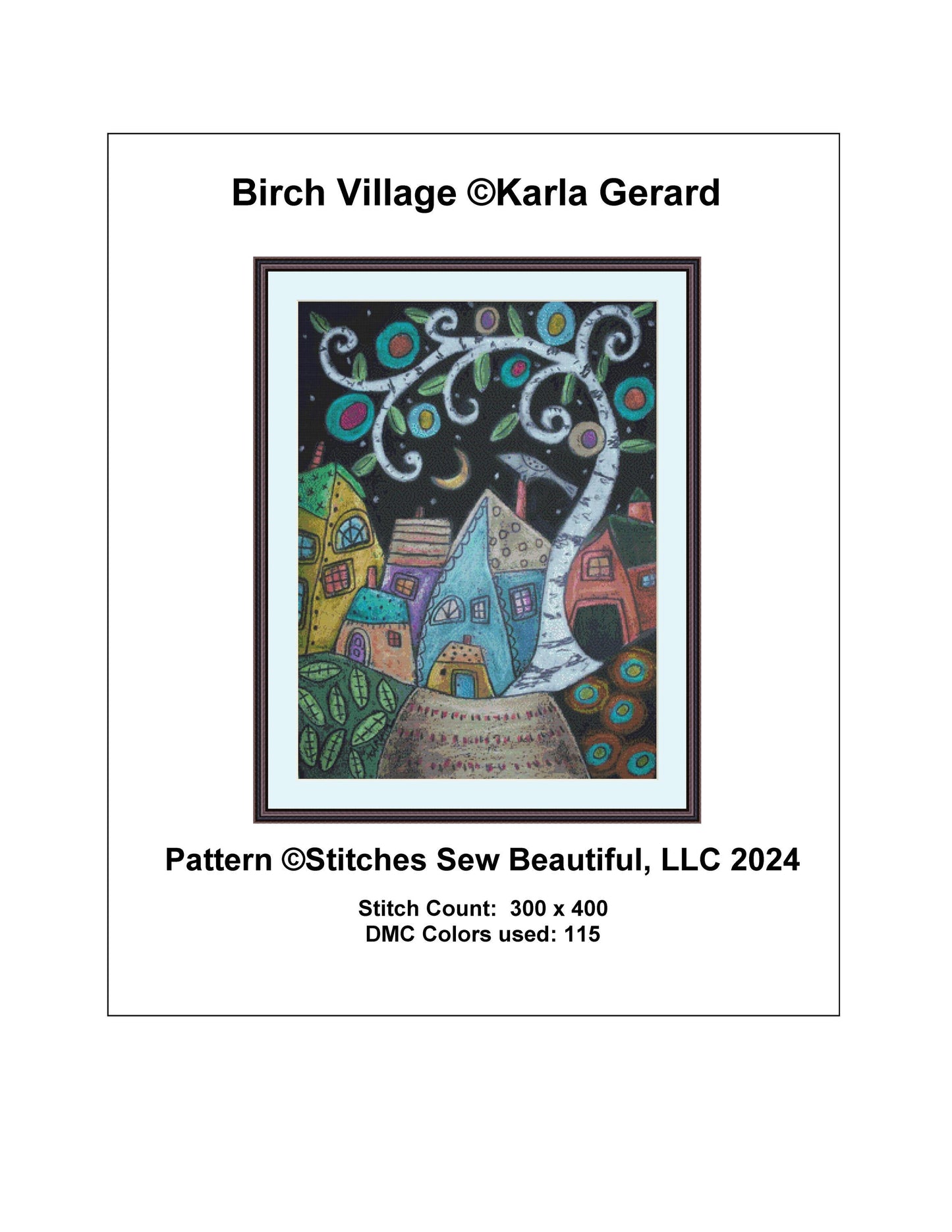 Birch Village counted cross stitch pattern by Karla Gerard