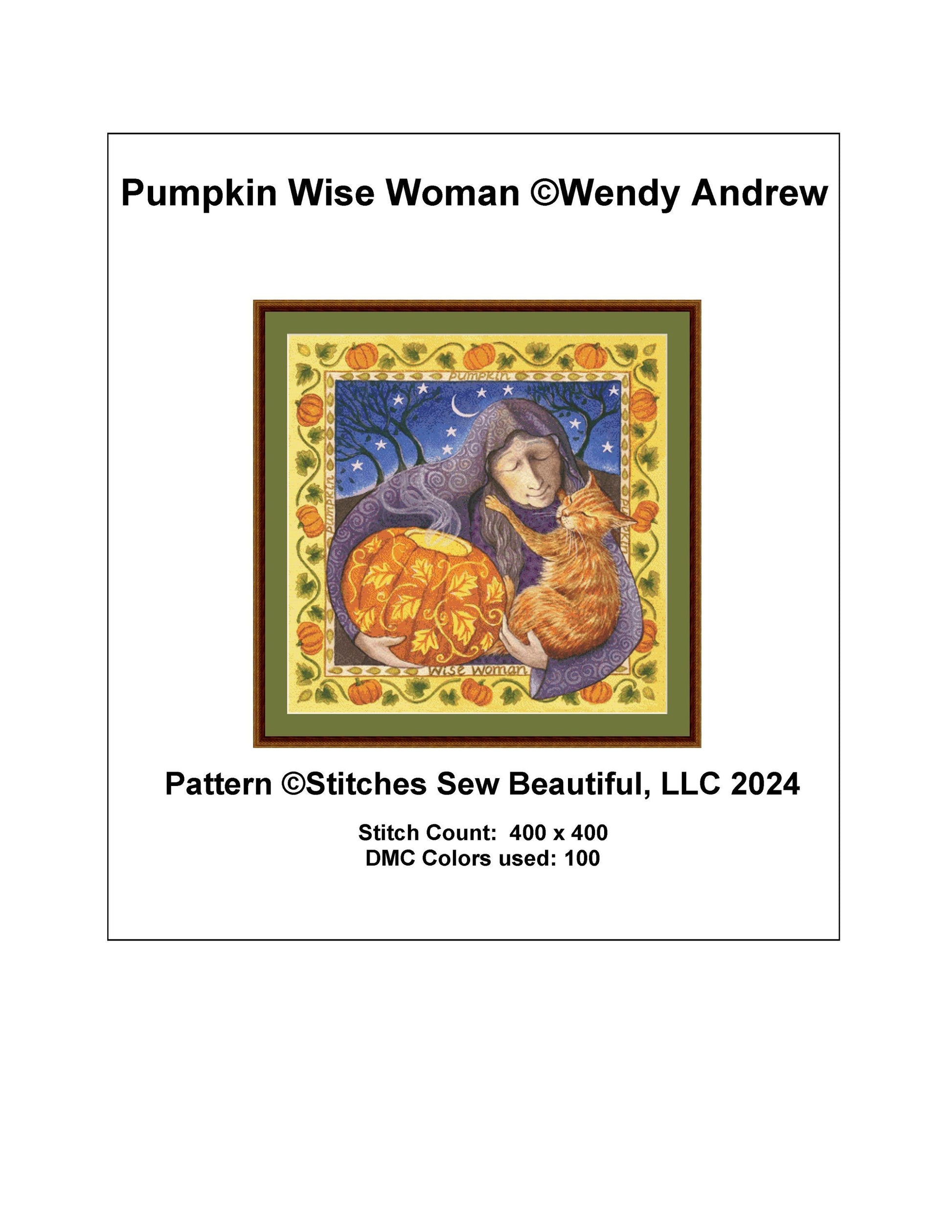 Pumpkin Wise Woman cross stitch pattern by Wendy Andrew of Painting Dreams