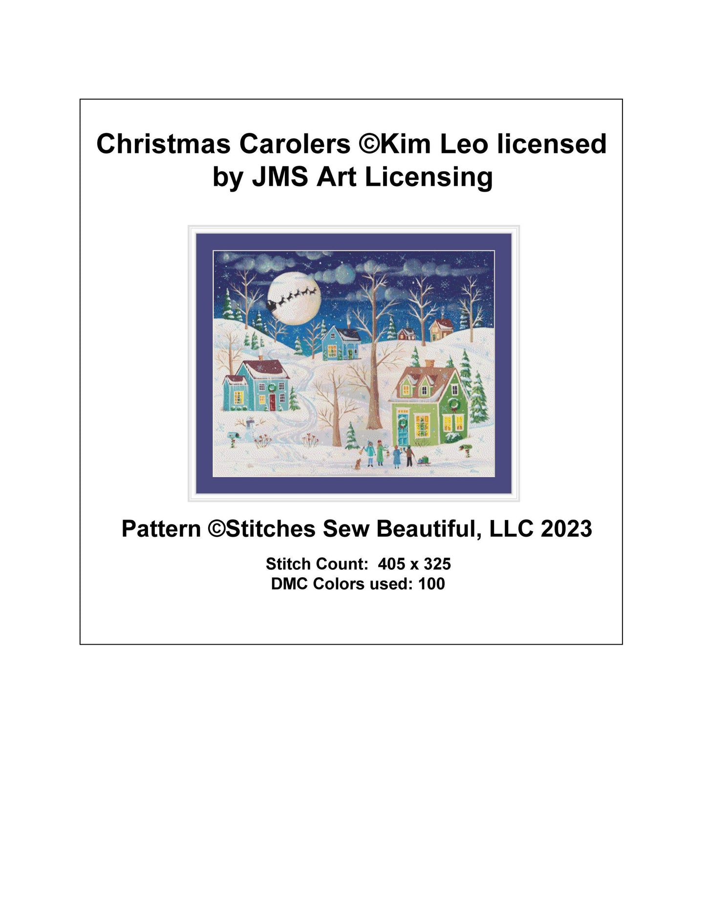 Christmas Carolers cross stitch pattern by Kim Leo licensed by JMS Art Licensing