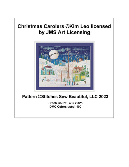 Christmas Carolers cross stitch pattern by Kim Leo licensed by JMS Art Licensing