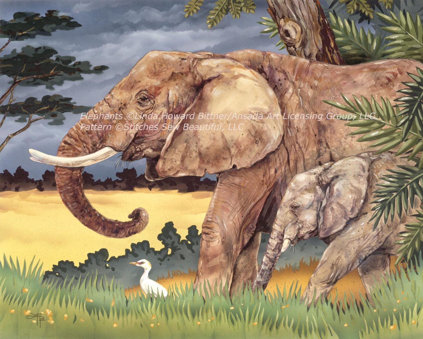 Elephants cross stitch pattern by Linda Howard Bittner/Ansada Art Licensing Group, LLC.