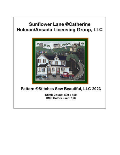 Sunflower Lane cross stitch pattern by Catherine Holman/Ansada Licensing Group, LLC