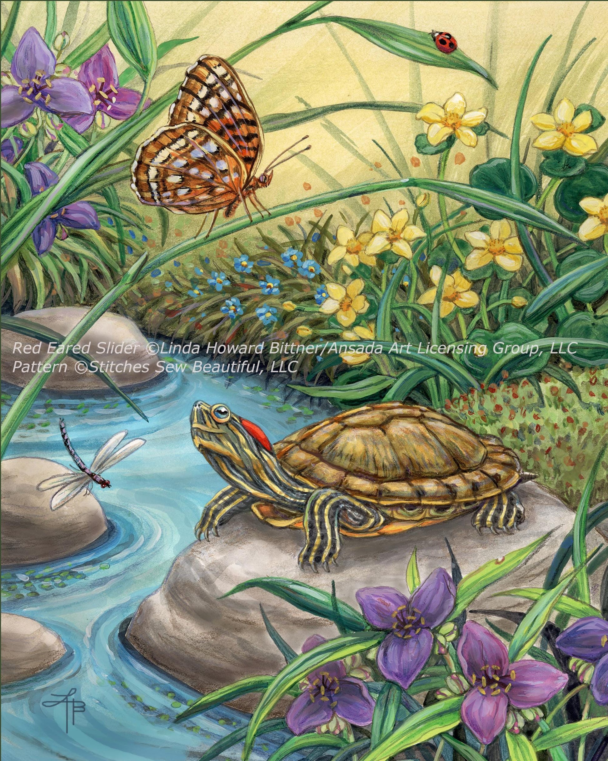Red Eared Slider cross stitch pattern by Linda Howard Bittner/Ansada Art Licensing Group, LLC.