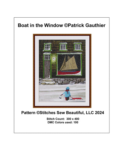 Boat in the Window cross stitch pattern by Patrick Gauthier