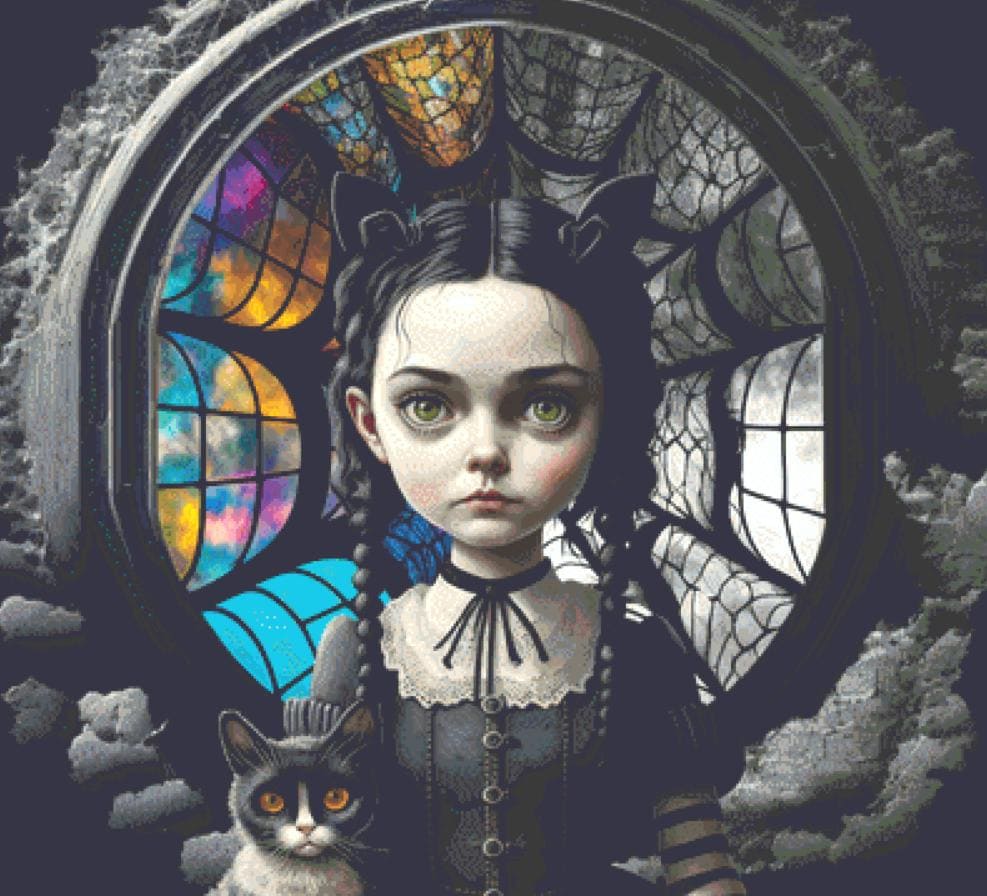 Wednesday And Cat cross stitch pattern by SphinxDesignStudio