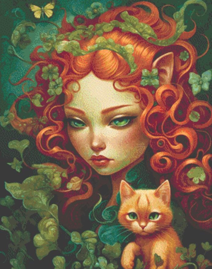 Mystical Cat Girl 10 cross stitch pattern by DutchLadyMysticArt